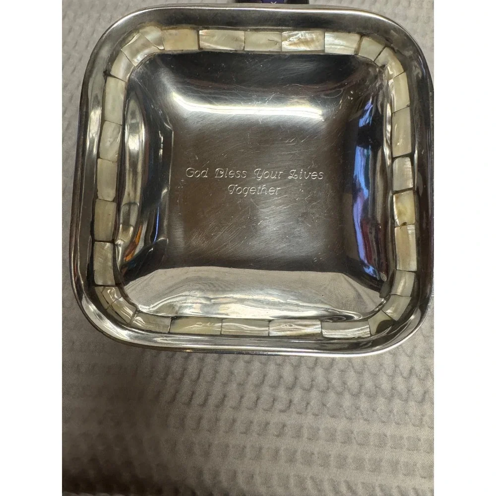Towle Silversmith Aluminum Silverplate Square Serving Bowl Mother of Pearl Inlay